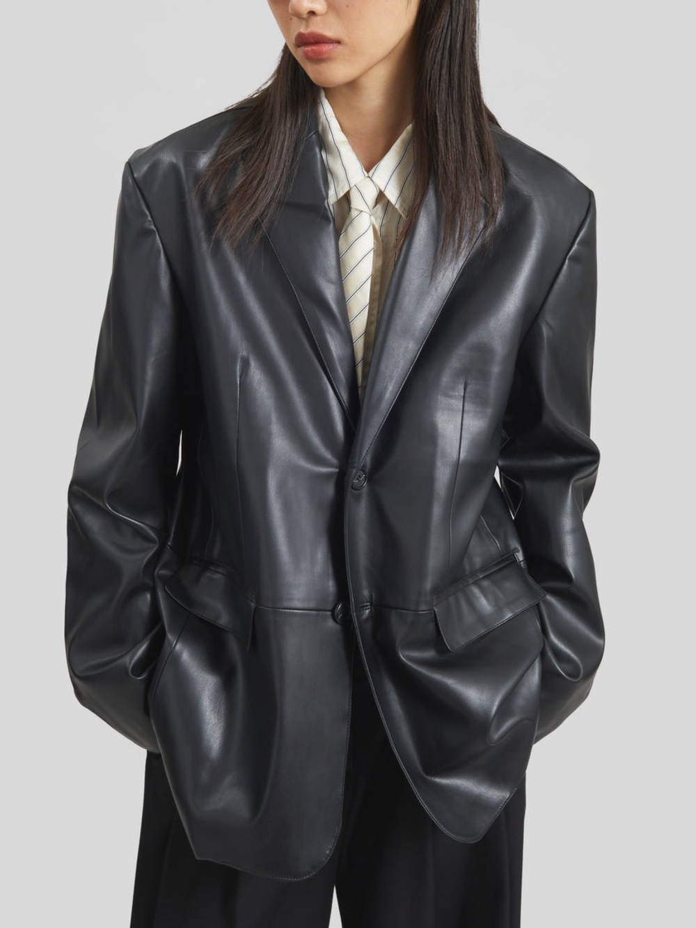 The Frankie Shop Olympia Vegan Leather Oversized Blazer Black Sz Medium